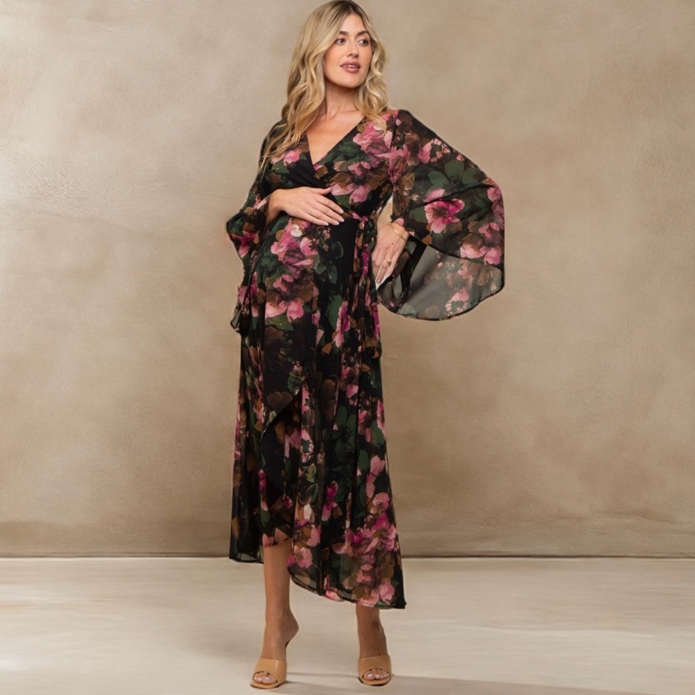 Pinkblush Pink and Red Bell Sleeve Maternity Dress